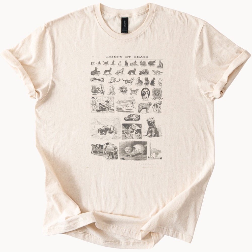 Victorian Dogs and Cats Catalog Graphic Tee Natural Vintage Style